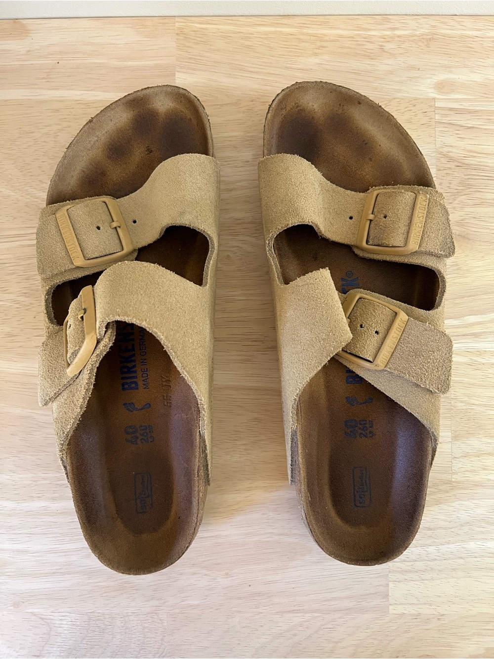Birkenstock Arizona Soft Footbed Suede Sandals in Tan